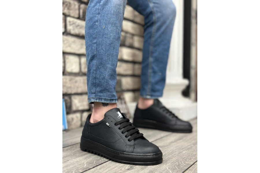 Shoecide Sb0323 Boa Kalın Tırtık Yüksek Siyah Taban Siyah Bağcıklı Spor Erkek Ayakkabı