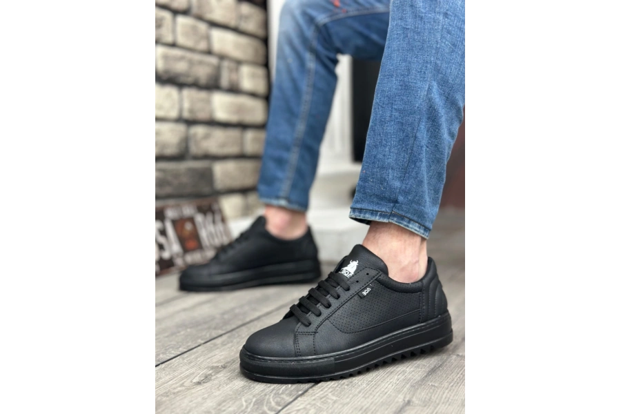 Shoecide Sb0323 Boa Kalın Tırtık Yüksek Siyah Taban Siyah Bağcıklı Spor Erkek Ayakkabı