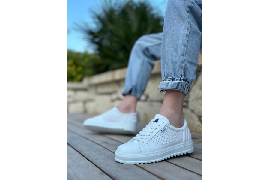 Shoecide Sb0323 Boa Kalın Tırtık Yüksek Taban Beyaz Bağcıklı Spor Erkek Ayakkabı