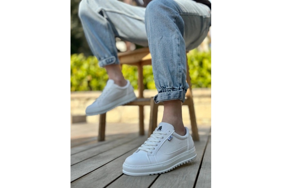 Shoecide Sb0323 Boa Kalın Tırtık Yüksek Taban Beyaz Bağcıklı Spor Erkek Ayakkabı
