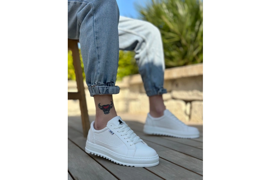 Shoecide Sb0323 Boa Kalın Tırtık Yüksek Taban Beyaz Bağcıklı Spor Erkek Ayakkabı