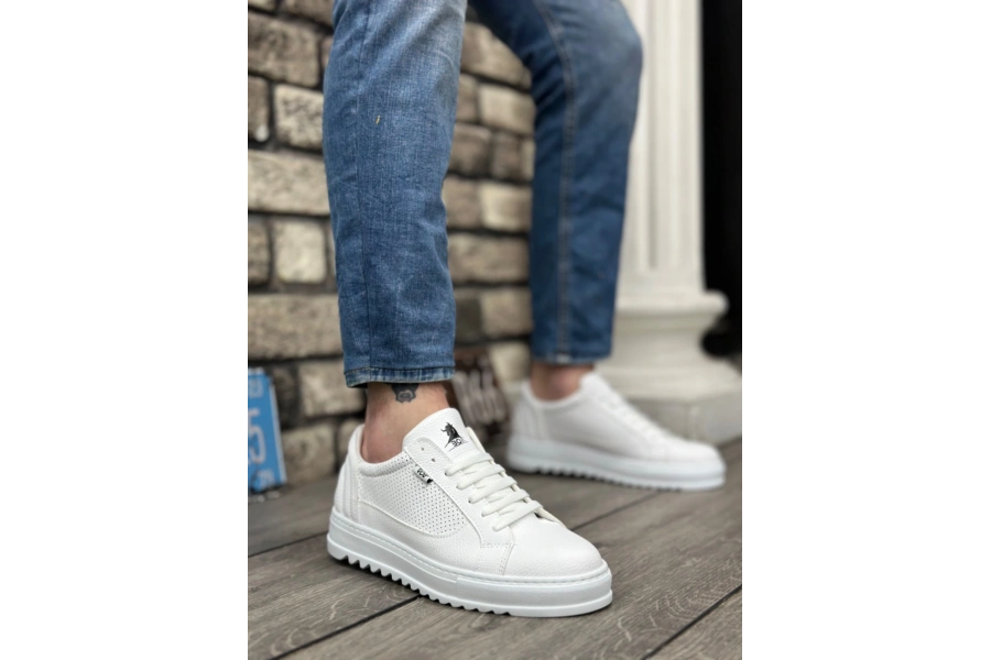 Shoecide Sb0323 Boa Kalın Tırtık Yüksek Taban Beyaz Bağcıklı Spor Erkek Ayakkabı