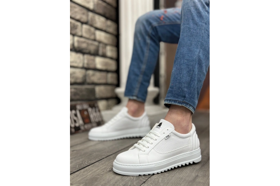 Shoecide Sb0323 Boa Kalın Tırtık Yüksek Taban Beyaz Bağcıklı Spor Erkek Ayakkabı