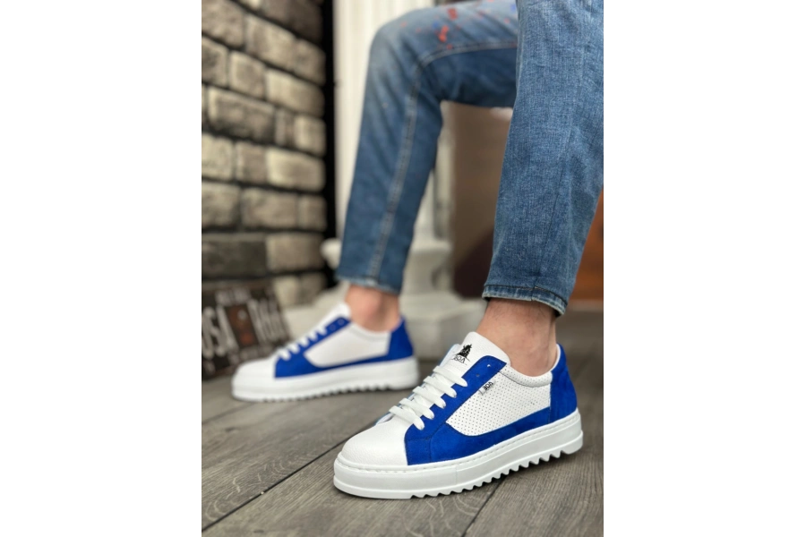 Shoecide Sb0323 Boa Kalın Tırtık Yüksek Taban Beyaz Mavi Bağcıklı Spor Erkek Ayakkabı