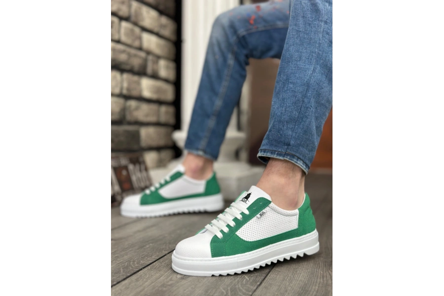 Shoecide Sb0323 Boa Kalın Tırtık Yüksek Taban Beyaz Yeşil Bağcıklı Spor Erkek Ayakkabı