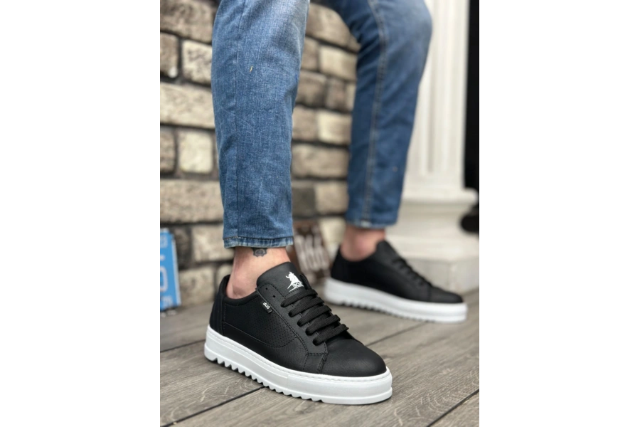 Shoecide Sb0323 Boa Kalın Tırtık Yüksek Taban Siyah Bağcıklı Spor Erkek Ayakkabı