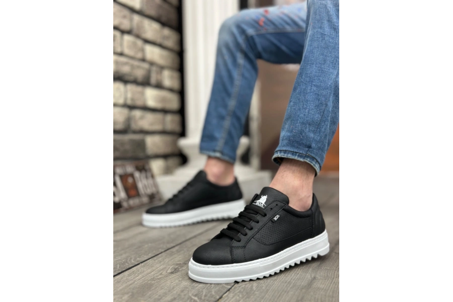 Shoecide Sb0323 Boa Kalın Tırtık Yüksek Taban Siyah Bağcıklı Spor Erkek Ayakkabı