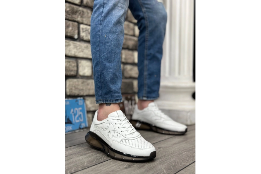 Shoecide Sb0324 İçi Dışı Hakiki Deri Rahat Taban Beyaz Sneakers Casual Erkek Ayakkabı