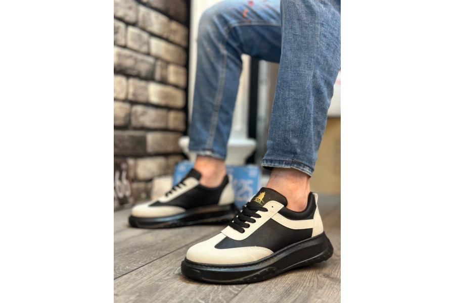 Shoecide Sb0327 Boa Gri Siyah Kalın Yüksek Taban Bağcıklı Spor Erkek Ayakkabı