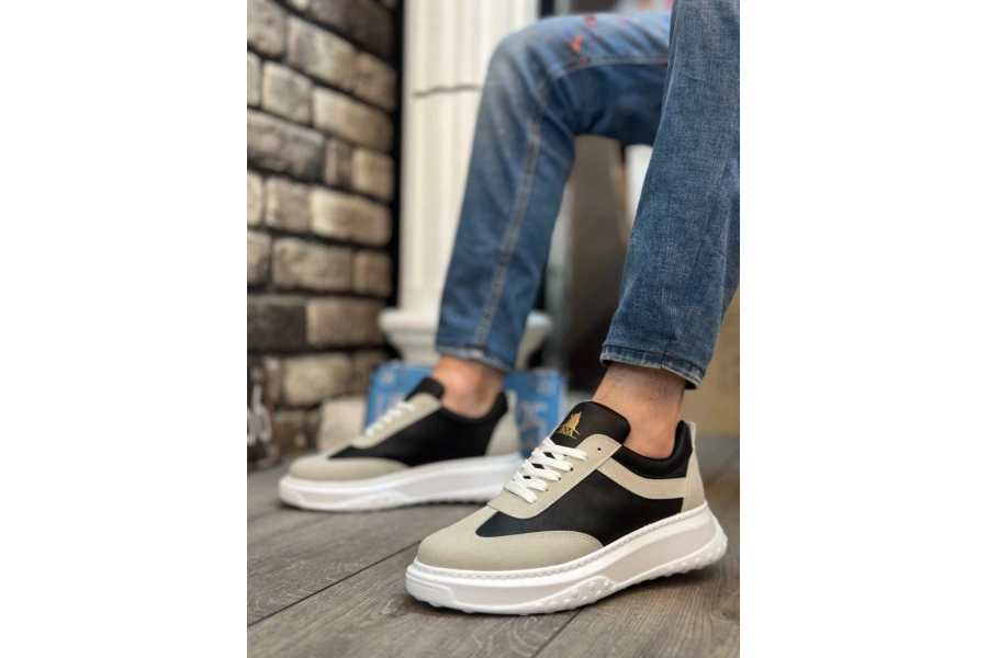 Shoecide Sb0327 Boa Kalın Yüksek Taban Gri Siyah Bağcıklı Spor Erkek Ayakkabı