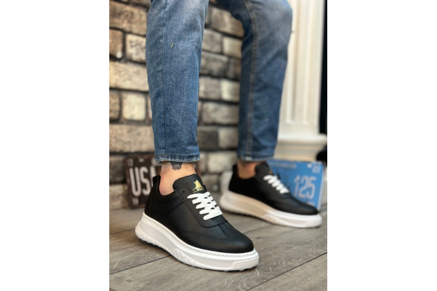 Shoecide Sb0327 Boa Kalın Yüksek Taban Siyah  Bağcıklı Spor Erkek Ayakkabı