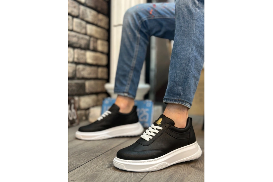 Shoecide Sb0327 Boa Kalın Yüksek Taban Siyah  Bağcıklı Spor Erkek Ayakkabı