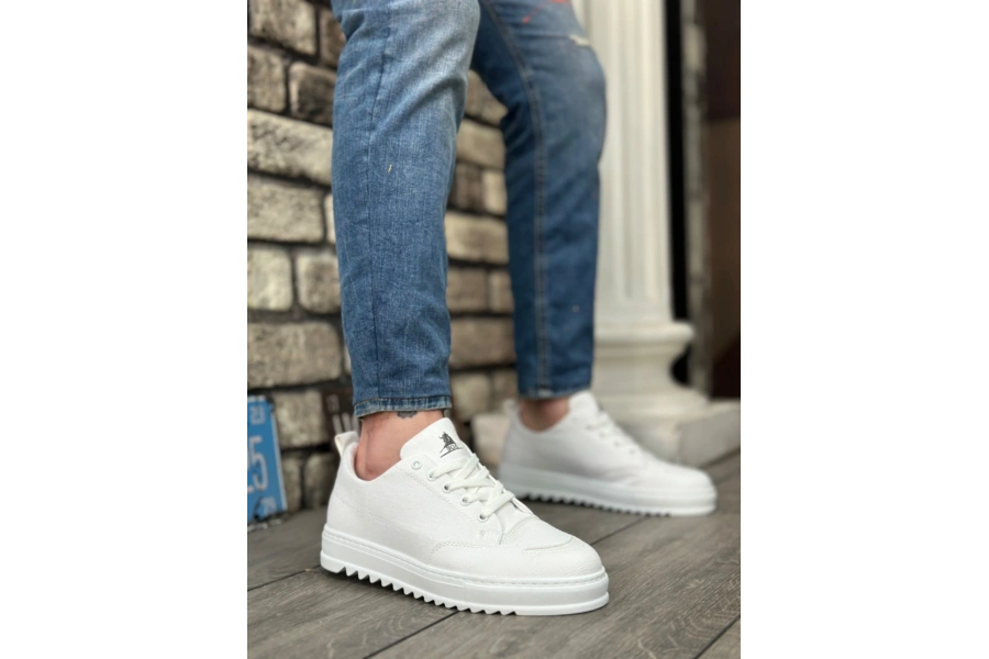 Shoecide Sb0328 Boa Kalın Yüksek Taban Smile Desenli Beyaz Spor Erkek Ayakkabı