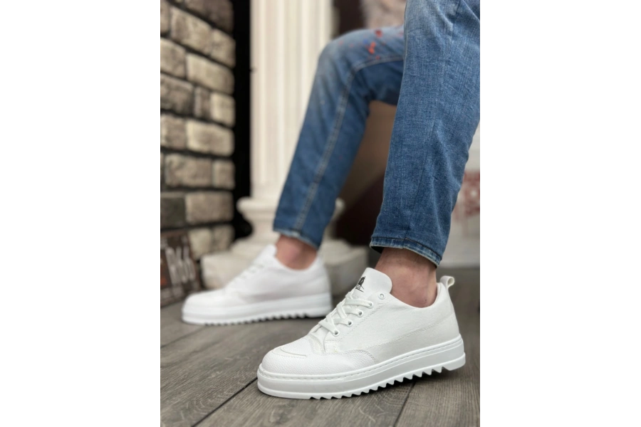 Shoecide Sb0328 Boa Kalın Yüksek Taban Smile Desenli Beyaz Spor Erkek Ayakkabı