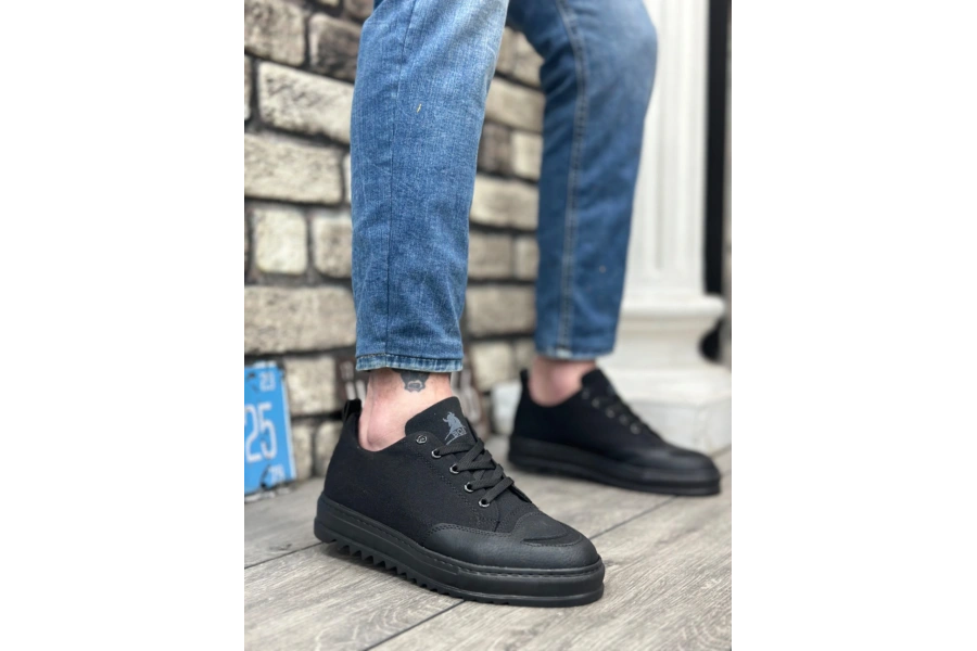 Shoecide Sb0328 Boa Kalın Yüksek Taban Smile Desenli Siyah Spor Erkek Ayakkabı