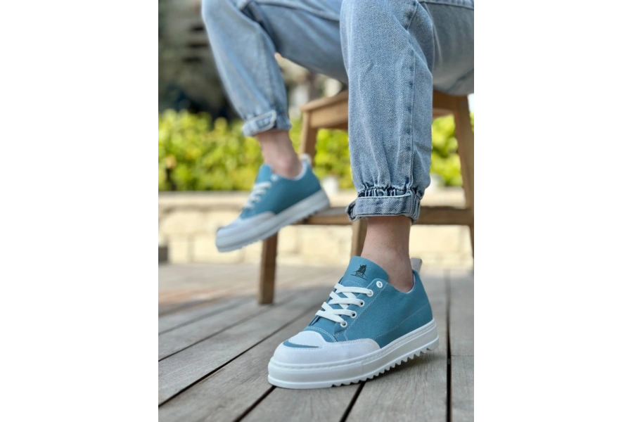 Shoecide Sb0328 Boa Kalın Yüksek Taban Smile Desenli Turkuaz Spor Erkek Ayakkabı