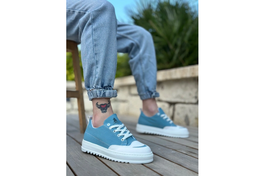 Shoecide Sb0328 Boa Kalın Yüksek Taban Smile Desenli Turkuaz Spor Erkek Ayakkabı