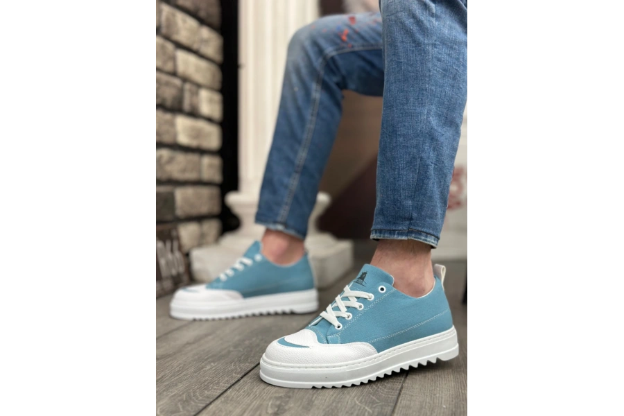 Shoecide Sb0328 Boa Kalın Yüksek Taban Smile Desenli Turkuaz Spor Erkek Ayakkabı