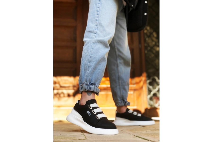 Shoecide Sb0329 3 Bant Siyah Beyaz Detaylı Kalın Taban Casual Erkek Ayakkabı