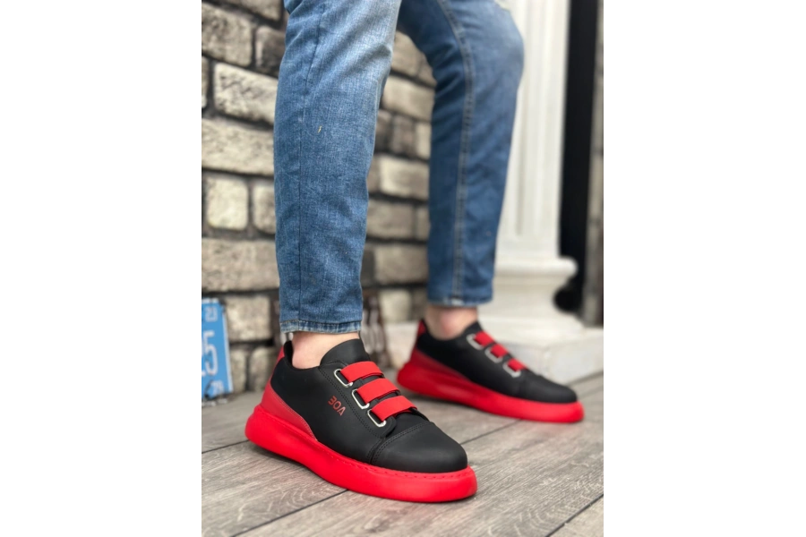 Shoecide Sb0329 3 Bant Siyah Kırmızı Kalın Taban Casual Erkek Ayakkabı