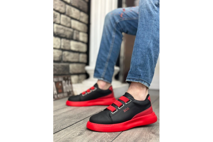 Shoecide Sb0329 3 Bant Siyah Kırmızı Kalın Taban Casual Erkek Ayakkabı