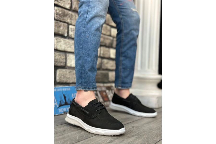 Shoecide Sb0337 İçi Dışı Hakiki Nubuk Deri Classic Siyah Günlük Erkek Ayakkabı
