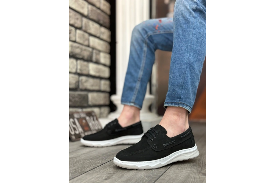 Shoecide Sb0337 İçi Dışı Hakiki Nubuk Deri Classic Siyah Günlük Erkek Ayakkabı