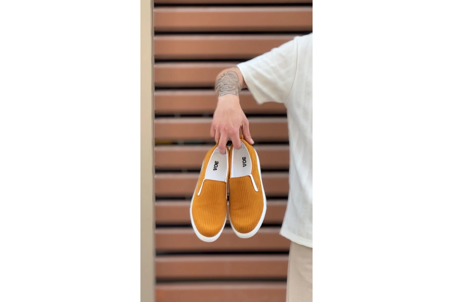 Shoecide Sb0339 Bağcıksız Kadife Hardal Beyaz Taban Günlük Erkek Ayakkabı