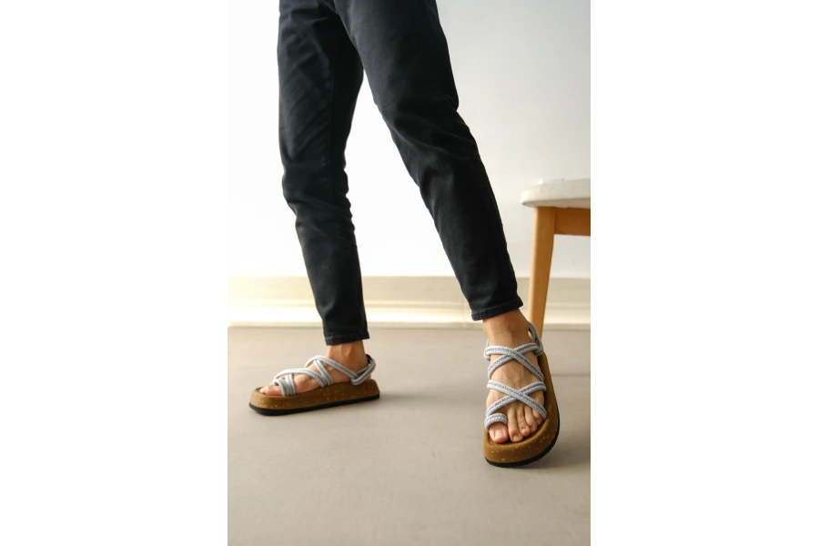 Shoecide Sb0343 Erkek Bodrum İp Halat Gri Günlük Sandalet