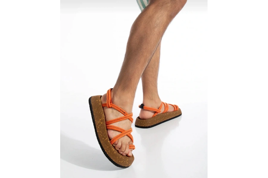 Shoecide Sb0343 Erkek Bodrum İp Halat Turuncu Günlük Sandalet