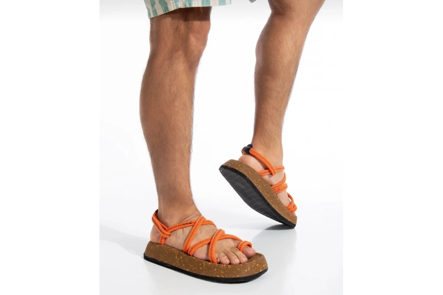 Shoecide Sb0343 Erkek Bodrum İp Halat Turuncu Günlük Sandalet