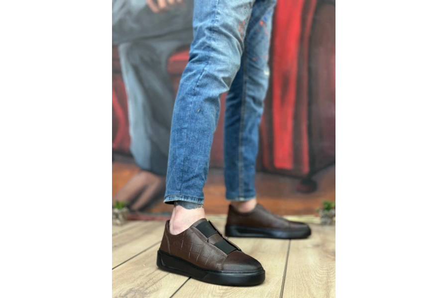 Shoecide Sb0347 İçi Dışı Hakiki Deri Çift Bantlı Kahverengi Casual Erkek Ayakkabı