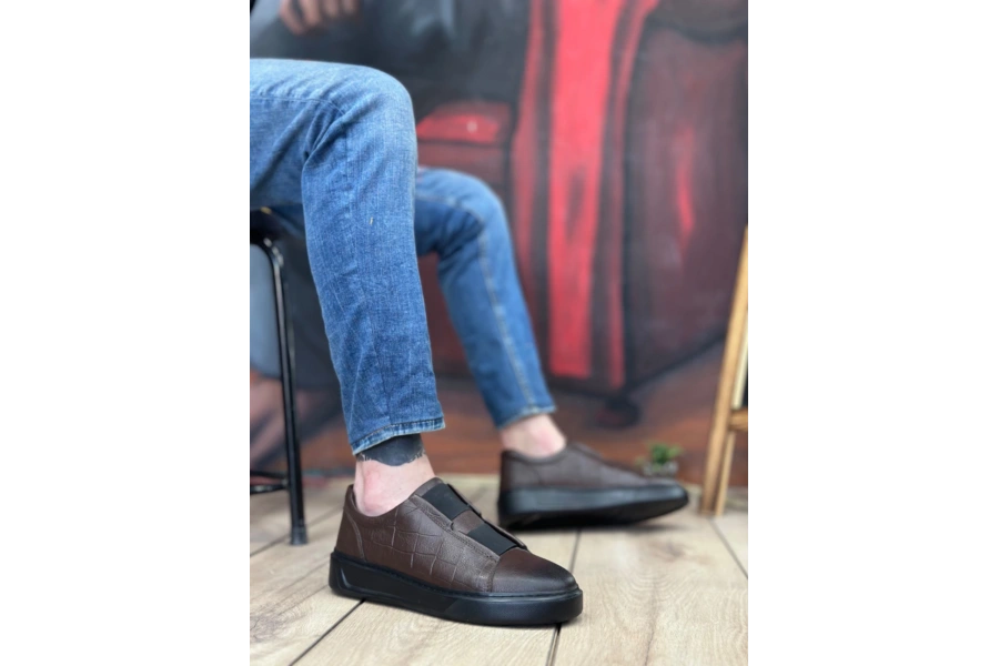 Shoecide Sb0347 İçi Dışı Hakiki Deri Çift Bantlı Kahverengi Casual Erkek Ayakkabı