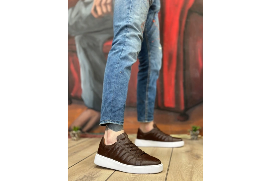 Shoecide Sb0348 İçi Dışı Hakiki Deri Bağcıklı Kahverengi Casual Erkek Ayakkabı