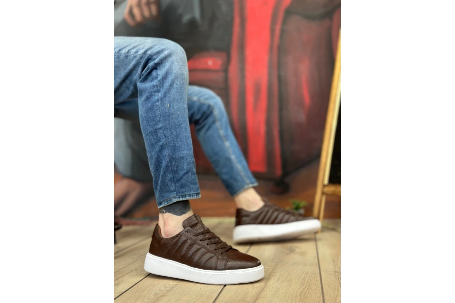 Shoecide Sb0348 İçi Dışı Hakiki Deri Bağcıklı Kahverengi Casual Erkek Ayakkabı