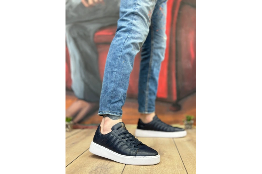 Shoecide Sb0348 İçi Dışı Hakiki Deri Bağcıklı Lacivert Casual Erkek Ayakkabı