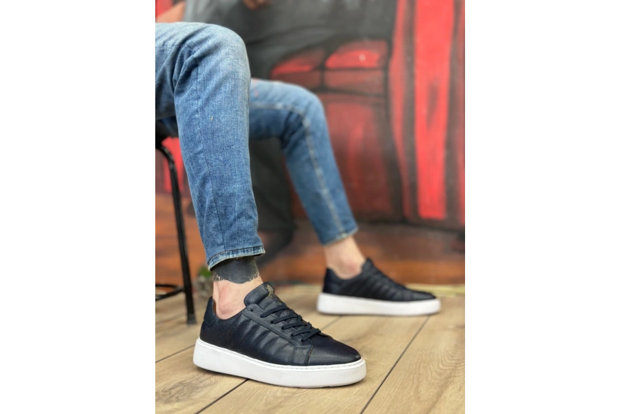 Shoecide Sb0348 İçi Dışı Hakiki Deri Bağcıklı Lacivert Casual Erkek Ayakkabı