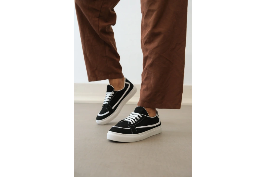 Shoecide Sb0351 Boa Bağcıklı Deri Tozu Günlük Siyah Renk Spor Ayakkabı