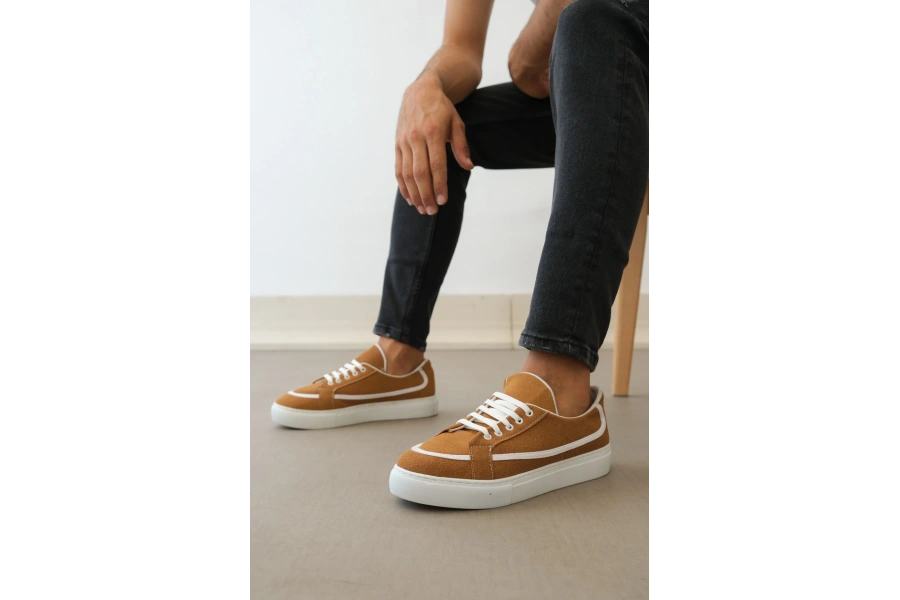 Shoecide Sb0351 Boa Bağcıklı Deri Tozu Günlük Taba Renk Spor Ayakkabı