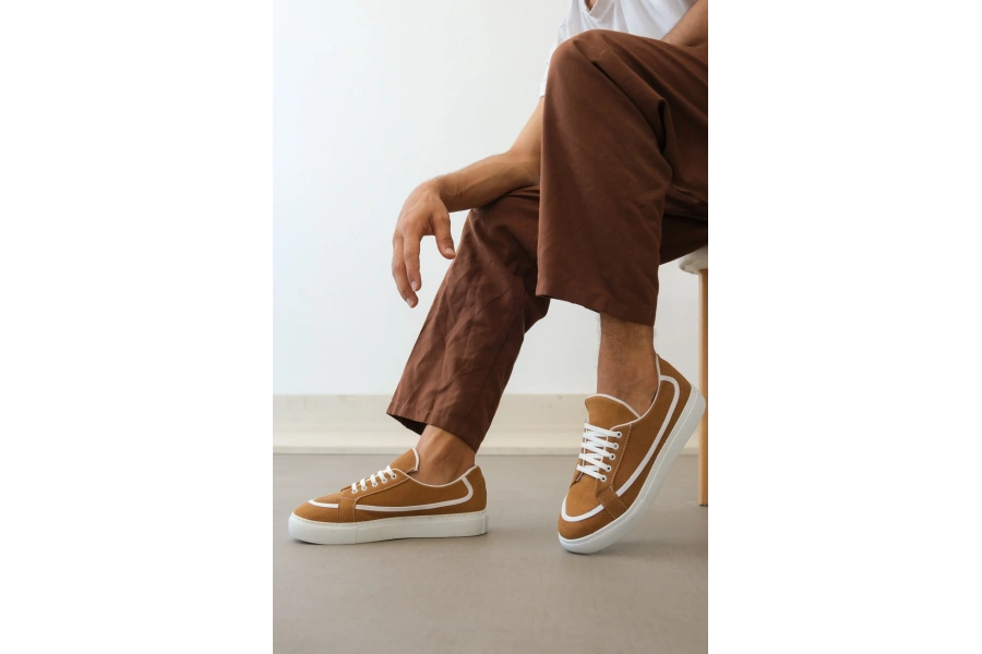 Shoecide Sb0351 Boa Bağcıklı Deri Tozu Günlük Taba Renk Spor Ayakkabı