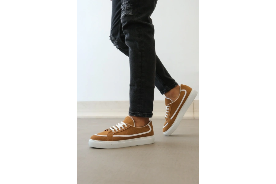 Shoecide Sb0351 Boa Bağcıklı Deri Tozu Günlük Taba Renk Spor Ayakkabı