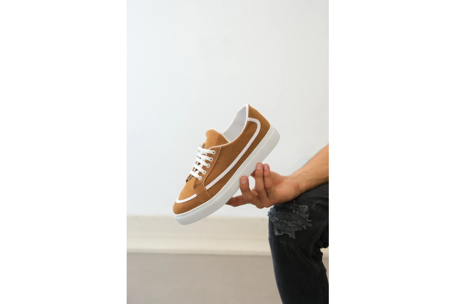 Shoecide Sb0351 Boa Bağcıklı Deri Tozu Günlük Taba Renk Spor Ayakkabı