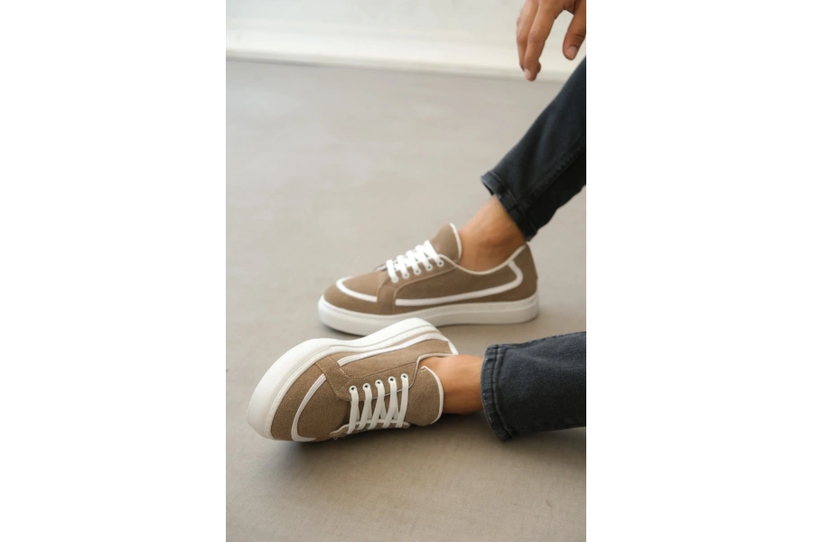 Shoecide Sb0351 Boa Bağcıklı Deri Tozu Günlük Vizon Renk Spor Ayakkabı