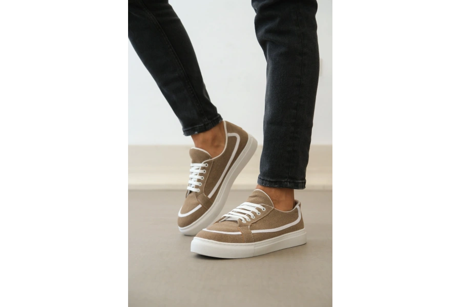 Shoecide Sb0351 Boa Bağcıklı Deri Tozu Günlük Vizon Renk Spor Ayakkabı