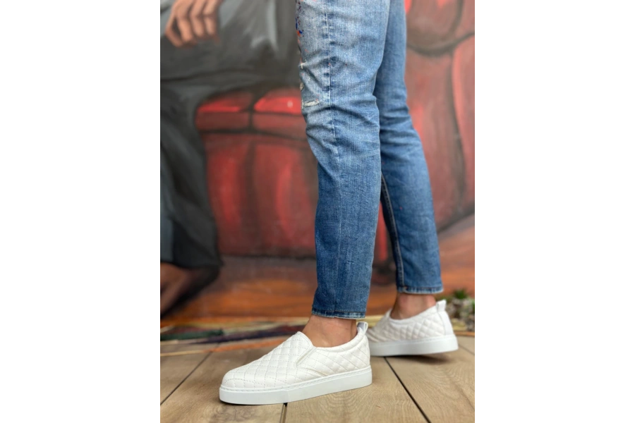 Shoecide Sb0353 Bağcıksız Kapitone Beyaz Günlük Erkek Ayakkabı