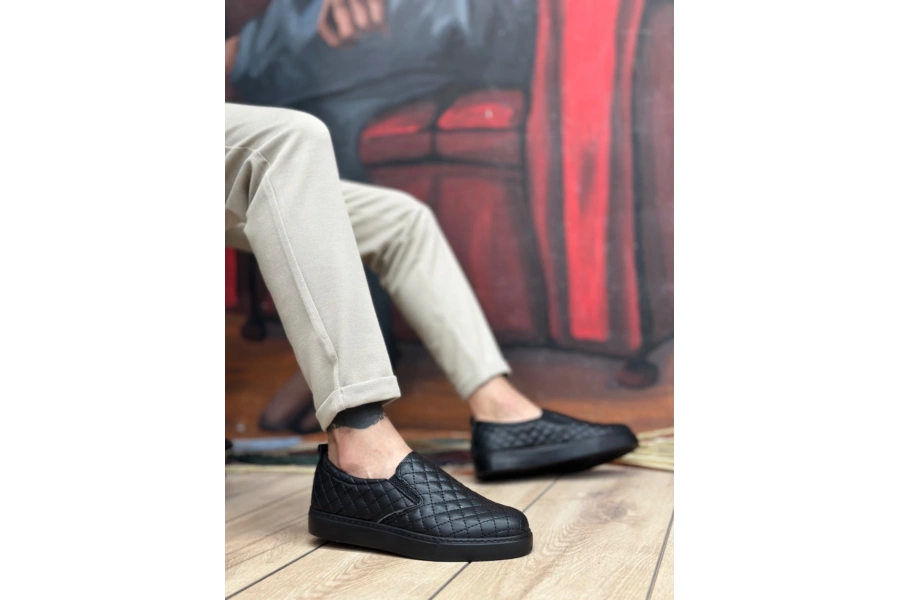 Shoecide Sb0353 Bağcıksız Kapitone Siyah Günlük Erkek Ayakkabı