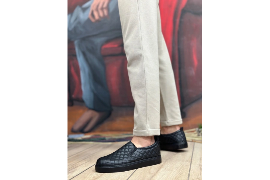 Shoecide Sb0353 Bağcıksız Kapitone Siyah Günlük Erkek Ayakkabı