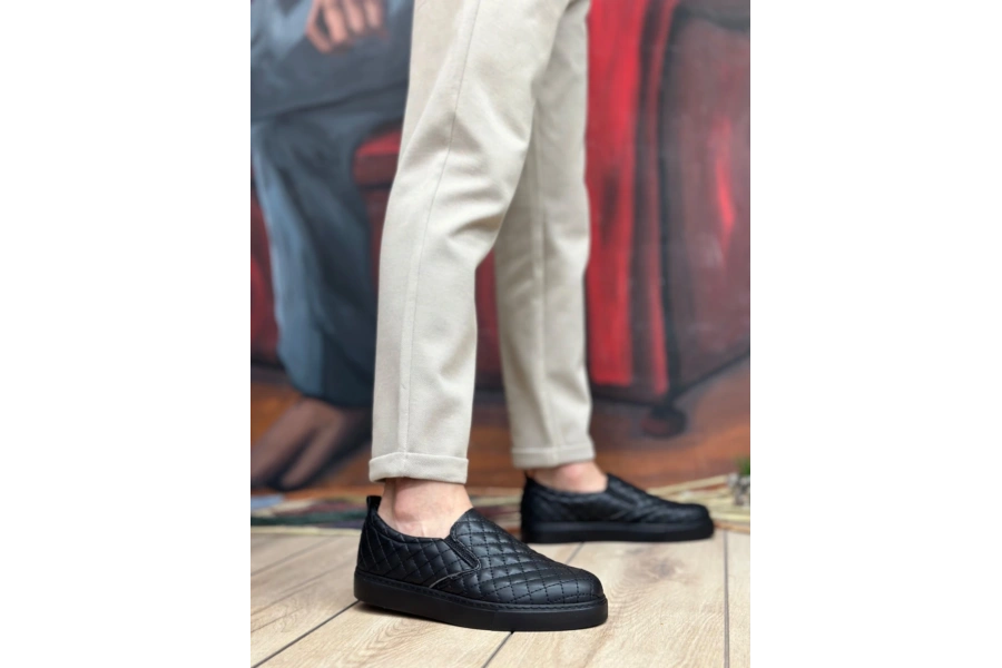 Shoecide Sb0353 Bağcıksız Kapitone Siyah Günlük Erkek Ayakkabı