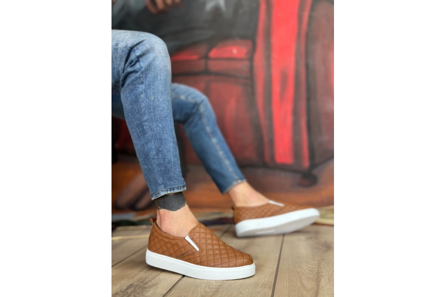 Shoecide Sb0353 Bağcıksız Kapitone Taba Günlük Erkek Ayakkabı