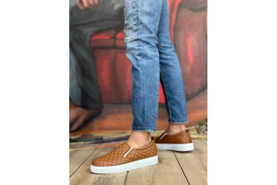 Shoecide Sb0353 Bağcıksız Kapitone Taba Günlük Erkek Ayakkabı